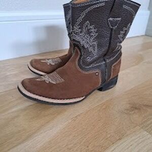 Carreta Boots Kids Brown Leather Western Cowboy Boots Square Toe Made‎ in Mexico
